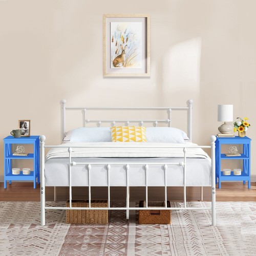 3-Pieces Bedroom Set with Platform Bed Frame and 2 Dark Blue - Picture 2 of 5