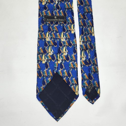 Ermenegildo Zegna Krawatte 100% Seide Blau Orange Abstrakte Kunst Luxus Italy - Bild 5 von 9