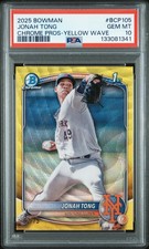 2025 BOWMAN CHROME PROSPECTS YELLOW WAVE #BCP105 JONAH TONG 62/75 PSA 10