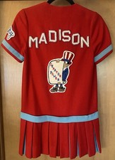 Vintage 1950's Varsity Cheerleader Outfit Womens 34 Red Lt. Blue Pleated Uniform
