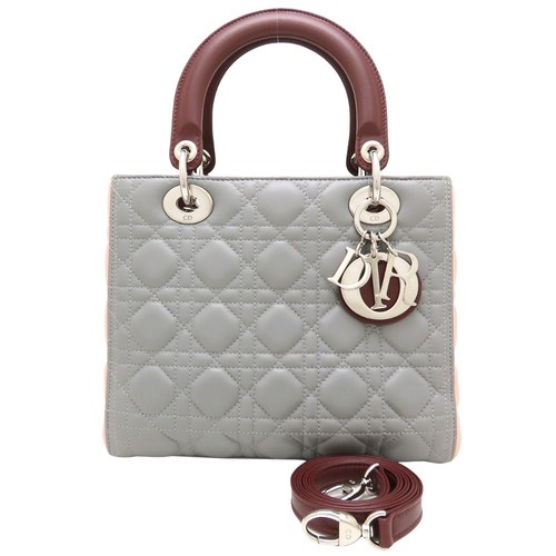 Christian Dior Handbag Lady Dior Medium Cannage tricolor Leather gray/353277