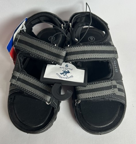 Beverly Hills Polo Club Boy's Black Gray Open Toe Sandals Size 9 New - Picture 1 of 9