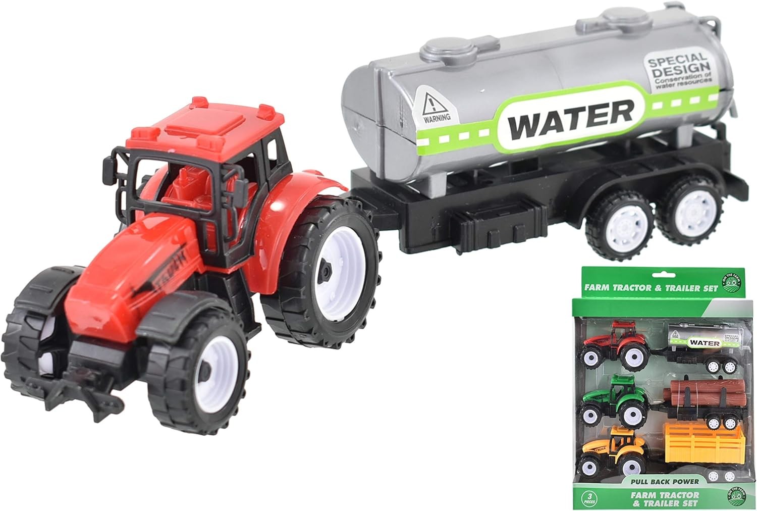 KandyToys 3 Piece Plastic Tractor and Trailer Farm Vehicle Toy Play Set | Kids