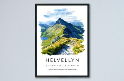 Helvellyn Watercolor Poster Helvellyn Lake District Travel Print Wall Art