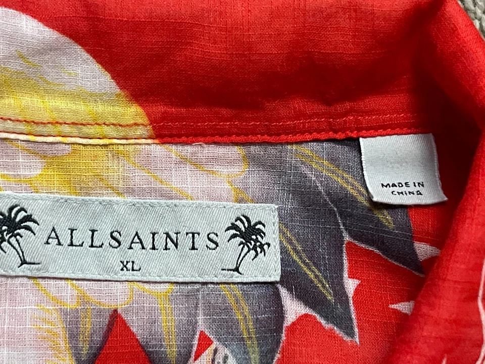 Рубашка с коротким рукавом Allsaints Miyako мужская размер XL воротник для лагеря с принтом Red Crane - Изображение 3 из 4