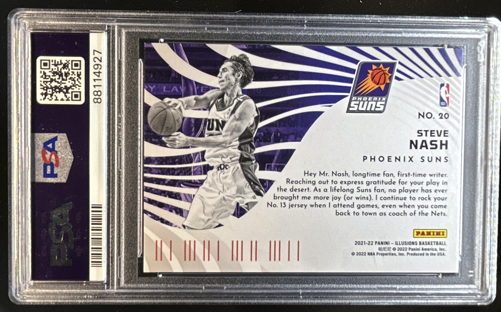 2021-22 Panini Illusions Steve Nash Mail Call Purple #1/1 Suns PSA 9 view 2