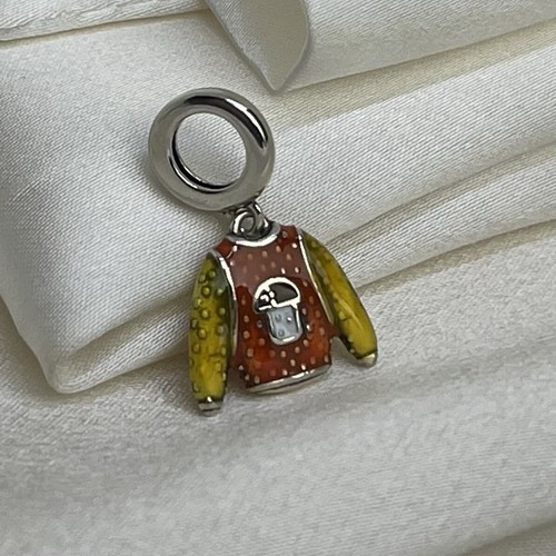 Sterling Silver 925 European Dangle Enamel Cute Vibrant Mushroom Sweater Charm - Picture 4 of 6