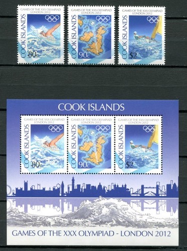 Cook Inseln 2012 Olympiade London Olympics Landkarte Map 1737-1739 Block 235 MNH - Bild 2 von 2