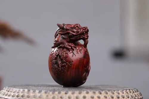 Indian Lobular Red Sandalwood Wood Hand Carved Dragon Egg Statue印度小叶紫檀.龙蛋60894 - Picture 5 of 6