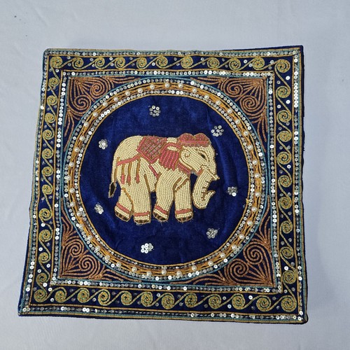 Pair (2) Asian Style embroidered elephant beaded sequin Metallic pillow cover - Picture 3 of 10