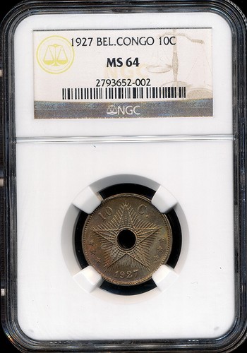 Belgian Congo 1927 10 Centimes - NGC MS64