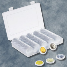 100PCS 30mm Silver Gold Coin Cases Capsules Holder Clear Plastic Round Storage