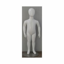 Childs Full Body Glossy White Fiberglass Egg Head Mannequin with Metal Base - 2T