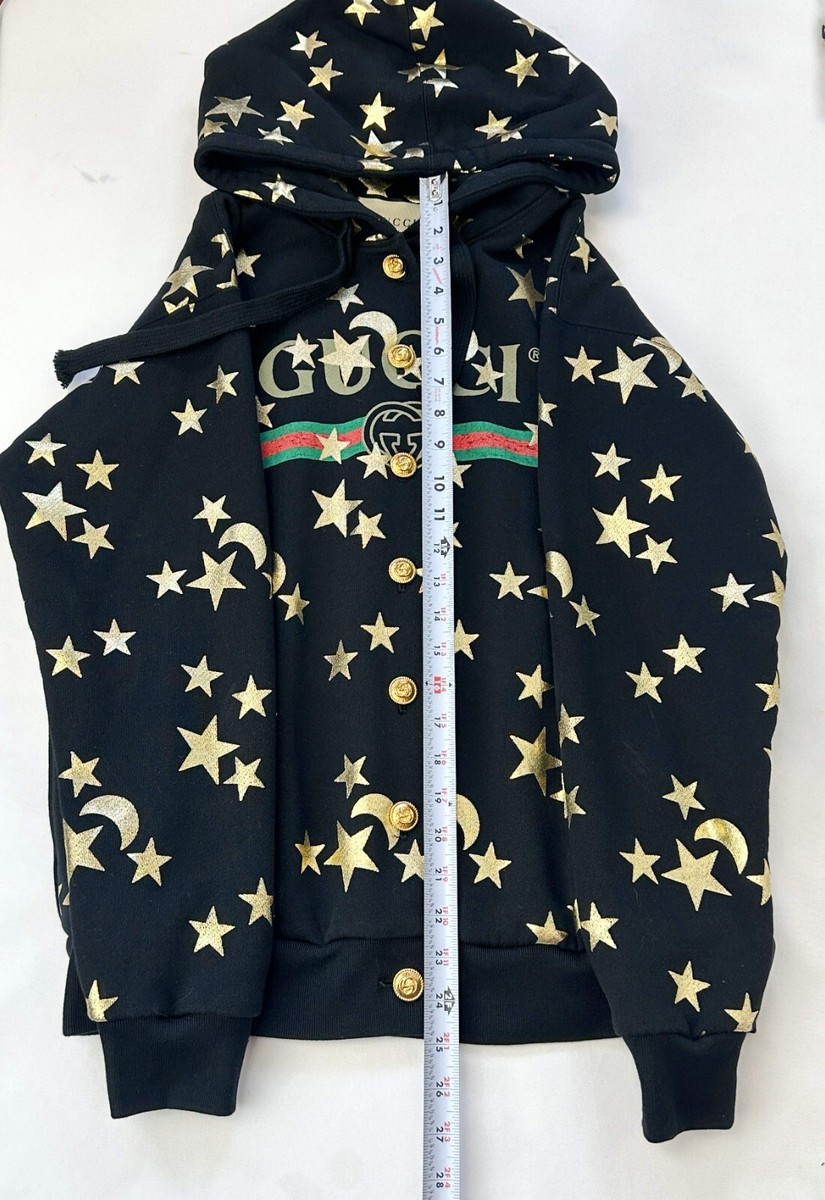 NWOT GUCCI Black Gold Stars Moon Print Hoodie XS Unisex Jacket