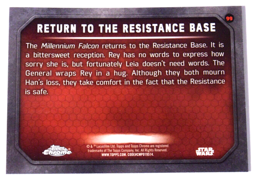 2016 Topps Star Wars: The Force Awakens Chrome Refractor Return To Base #99 - Picture 2 of 2
