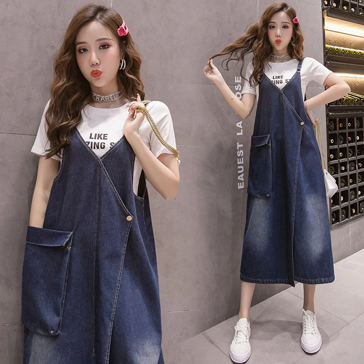 Corduroy dungaree dress - Dark blue - Kids | H&M IN