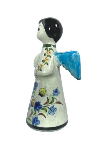 Statuina/candelabro angelo messicano dipinto a mano Tonala ali blu e floreale - Foto 4 di 7