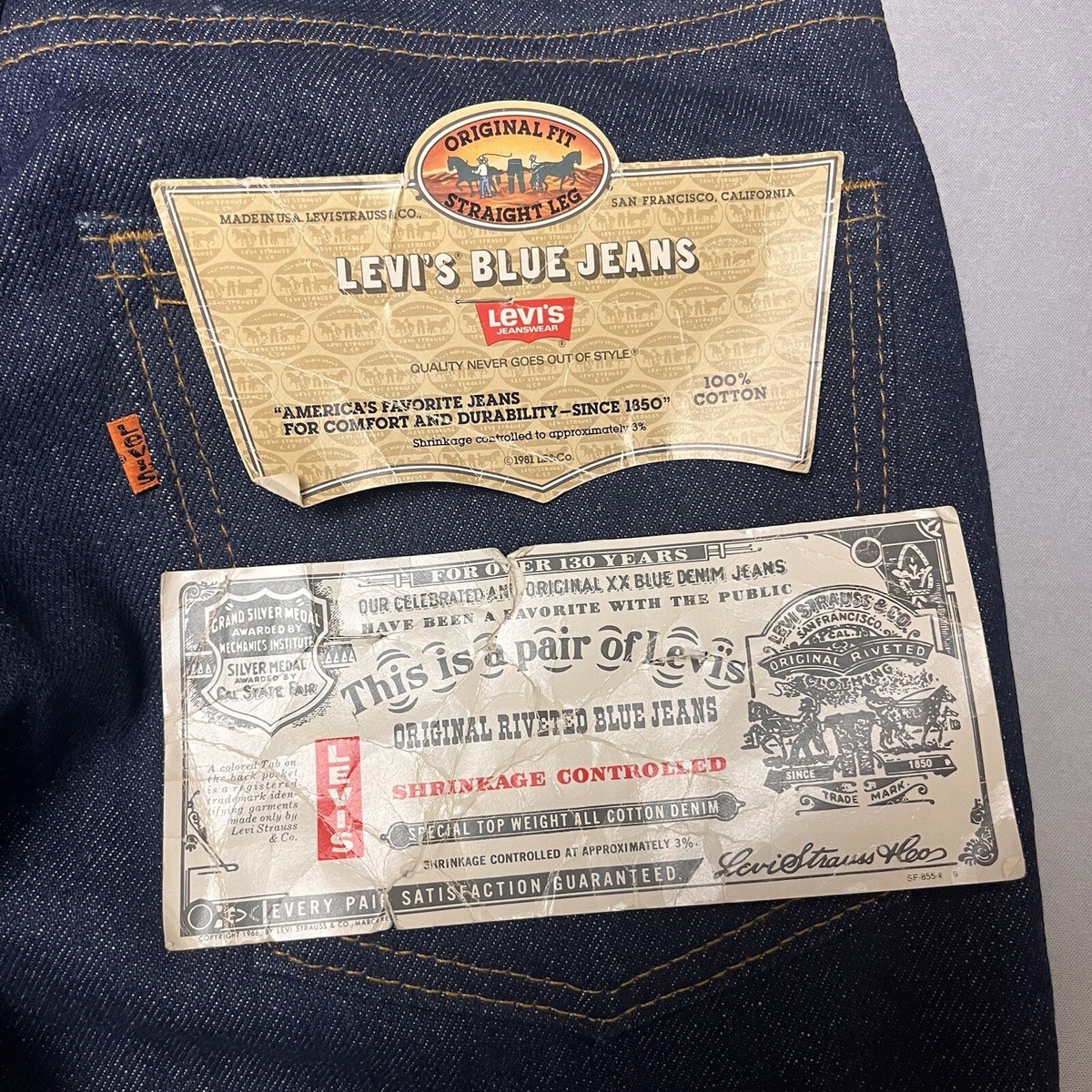 Vintage Levi's 20505 0217 Deadstock Dark Denim Jeans Orange Tab