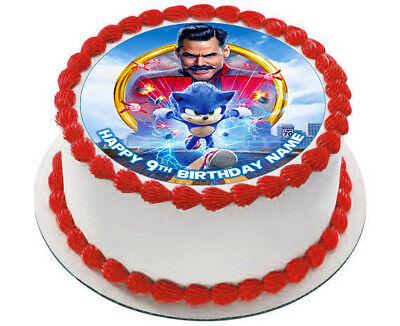Sonic the Hedgehog Personalised Cake Topper Comestible Gaufre Papier 7.5"