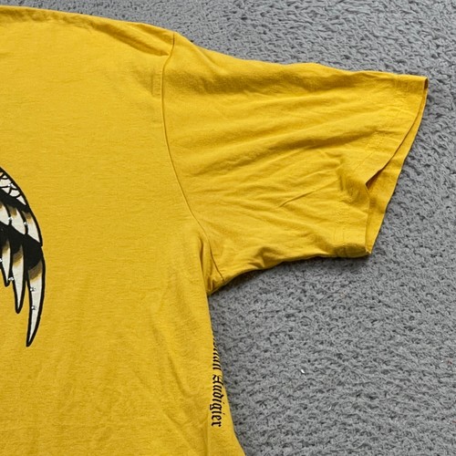 Vintage Ed Hardy Shirt Skulls Snake Eagle Rhinestone Y2K Men 2XL Yellow Wild Art - 第 6/14 張圖片