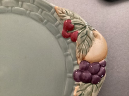 Pfaltzgraff Jamberry Basketweave Plate w/ Handles~Green~Cheese Dish~Fruit Accent - Picture 3 of 5