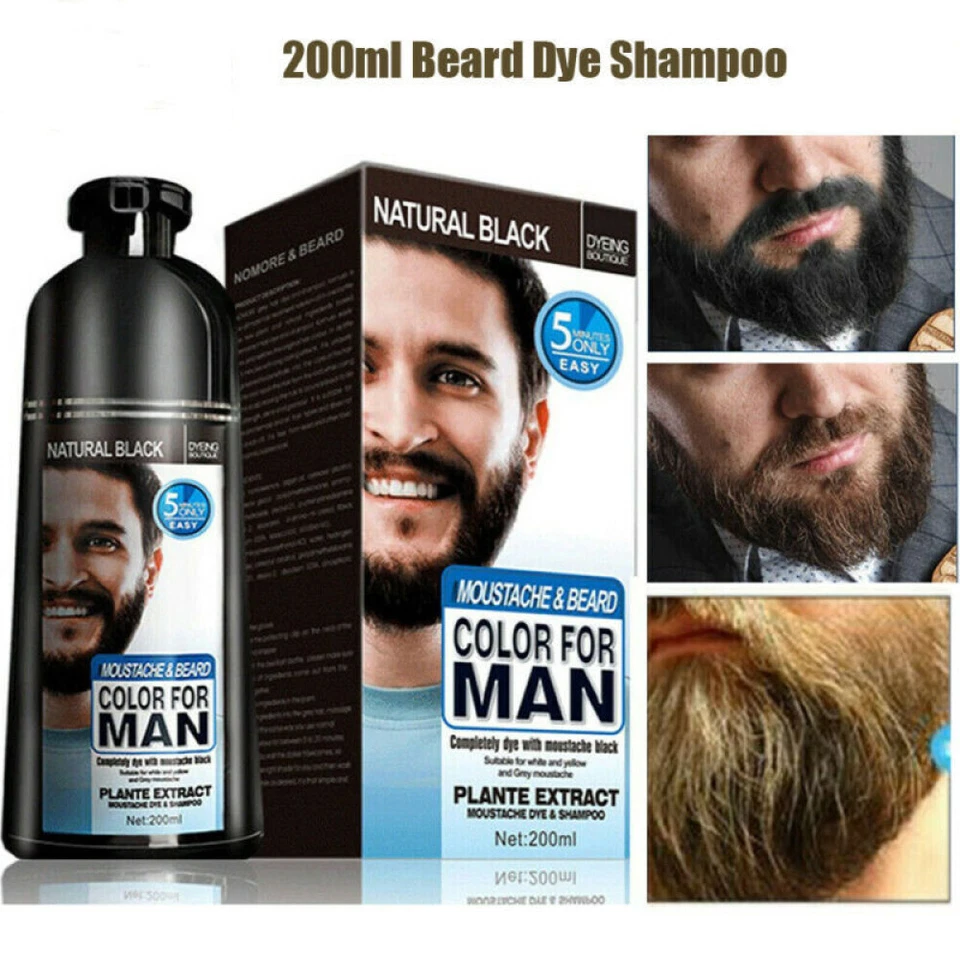 Champú para hombre 2 en 1 barba bigote color cabello natural tinte negro permanente Foto 4 de 4