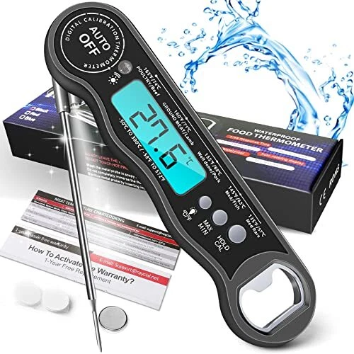 Meat Thermometer Instant Read Digital Kitchen Thermometer BBQ Thermometer Black
