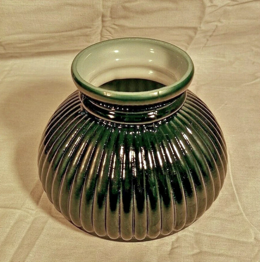 GREEN 6" STUDENT Ribbed GLASS Globe Replacement LAMP SHADE Cased USA NEW 84091 - Image 4 of 4