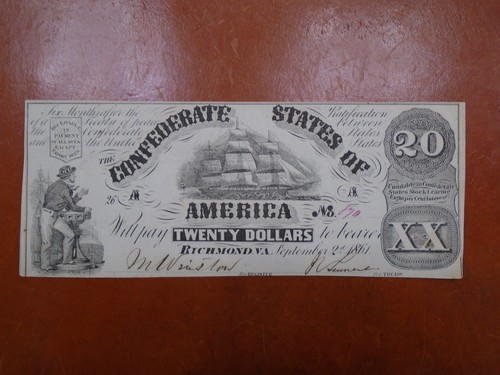 T-18 1861 $20 TWENTY DOLLARS CSA CONFEDERATE STATES OF AMERICA Criswell 101-136 - Picture 7 of 7