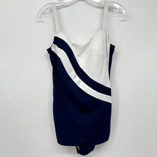 Vintage 70s Swimsuit Size 12 Union Label Front Skirt Nautical Robby Len USA
