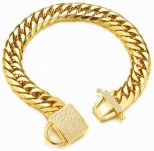 16mm Gold Dog Collar Cuban Link Chain Dog Collar Heavy Duty Dog Collar 10-26inch