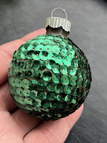 Shiny Brite Made In USA Green Sequin Christmas Ornament - Picture 4 of 8