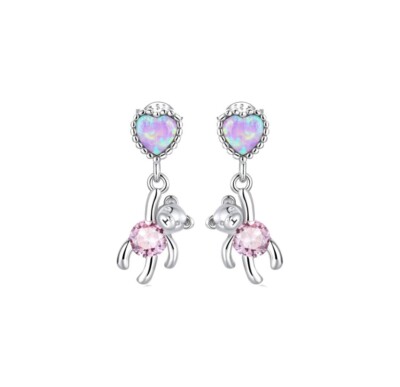 925 Sterling Silber Bär Ohrstecker Natura Opal Stein Weißgold vergoldet