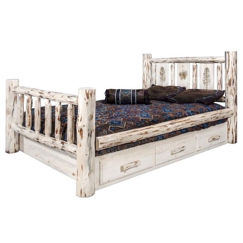 Montana Woodworks Wood California King Storage Bed with Pine Design in Natural - Picture 2 of 3