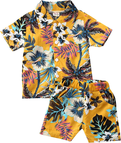 Toddler Baby Boys Summer Shorts Set Floral Outfits Button down Shirt Top Bermuda - Picture 11 of 12