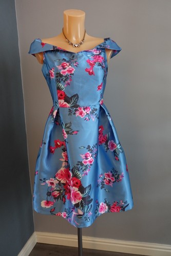 QED LDN dress size 12 blue floral fit & flare midi sleeveless - Picture 2 of 9