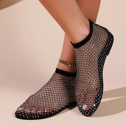 Scarpe basse comode in rete gemma lucida scarpe scintillanti tacco basso sandali slip on stivali - Foto 6 di 27