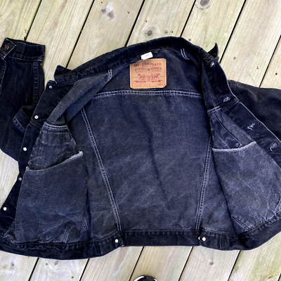 Vintage LEVIS Large Black Denim Jean Jacket Trucker Cotton Canada