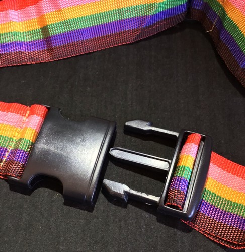 Vintage Luggage Strap MULTICOLOURED Rainbow Adjustable Address Label Clip Lock - Picture 6 of 9