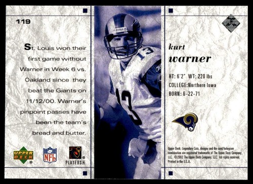 2002 SP Legendary Cuts #119 Kurt Warner FOOTBALL St. Louis Rams - Picture 2 of 2