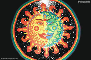 Sun Moon Psychedelic Art Uv Black Light Poster Glow In The Dark Fluorescent Ebay