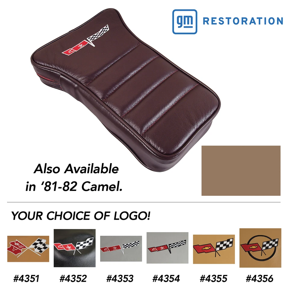 Corvette C3 Center Armrest Embroidered Camel Leather 1981-1982 - Image 2 of 4