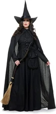 Wicked Witch Classic Black Gothic Fancy Dress Up Halloween Deluxe Adult Costume