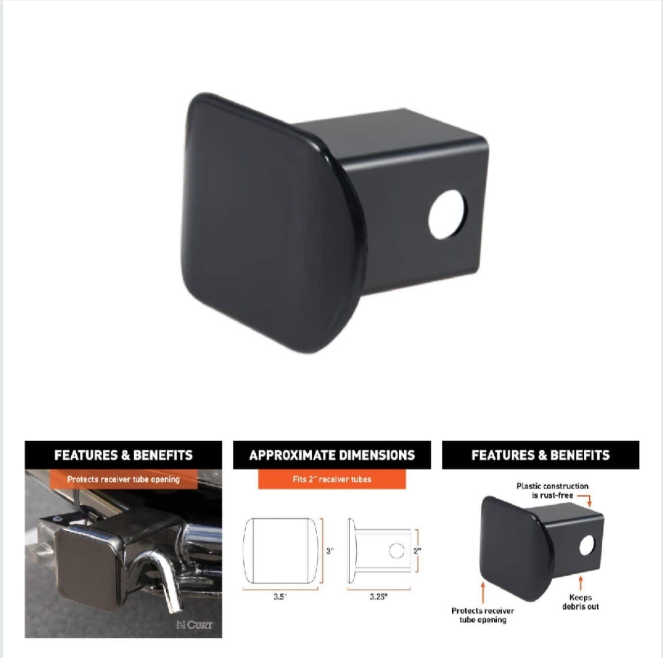 Trailer Hitch Cover protector ,for 2 in Black Receiver Tube Trailer