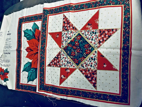 Spectrix American Museum Pillow Panel Poinsettia & Cheater Block Panel Remnant - Picture 2 of 7