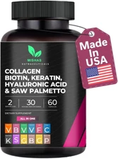 Nutraceuticals Multi Collagen Pills, Biotin, Keratin & Hyaluronic Acid, Hair ...