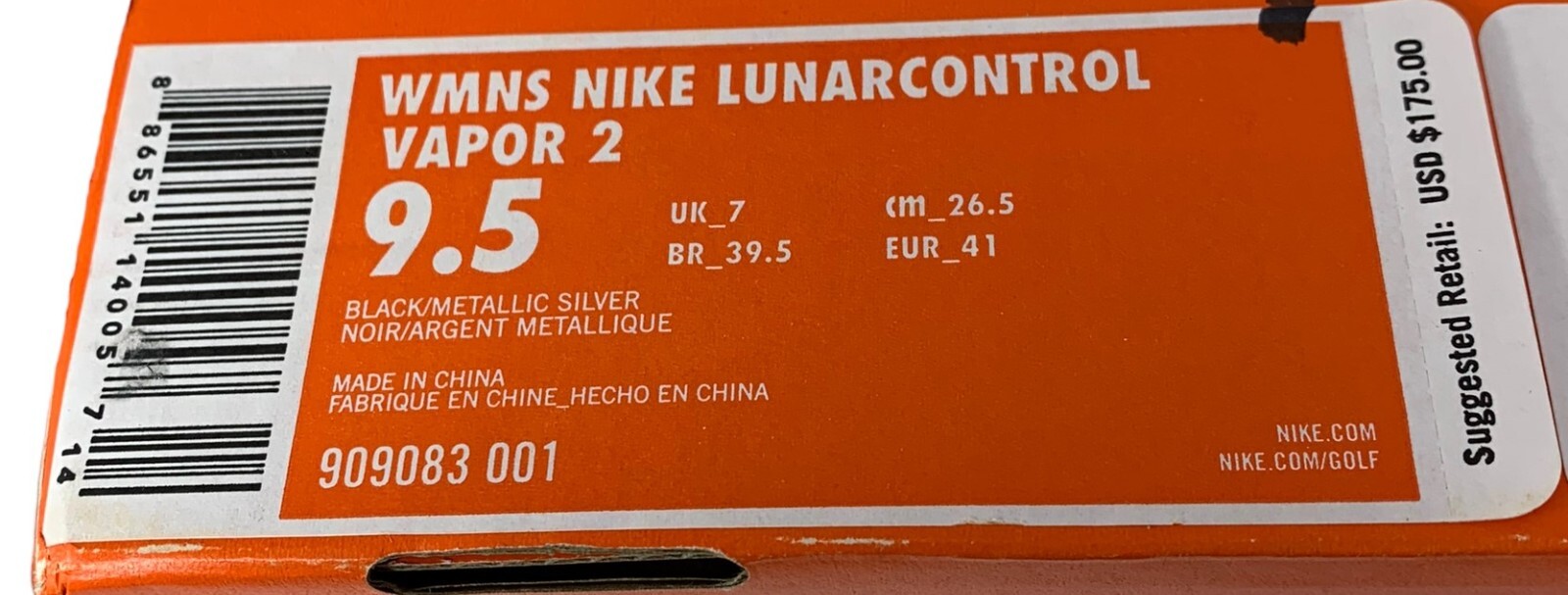 NEW Nike Lunar Control Vapor 2 Women&rsquo;s Size 9.5 Golf Shoes Sneaker 909083-001
