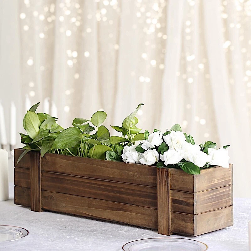 MARRÓN OSCURO 24x6" Madera Rectangular Caja Maceta Soportes Centros de Mesa Boda Foto 2 de 4
