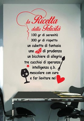 Wall Stickers Adesivi Murali La Ricetta Della Felicita Amore Parete Muro Sticker Ebay