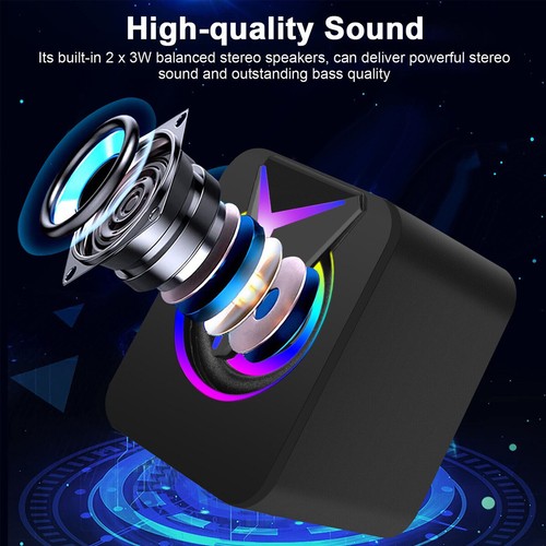 2 PCS RGB Lights Mini Computer Speakers Dual 3W Bluetooth Stereo Bass USB 3.5mm - Picture 4 of 12